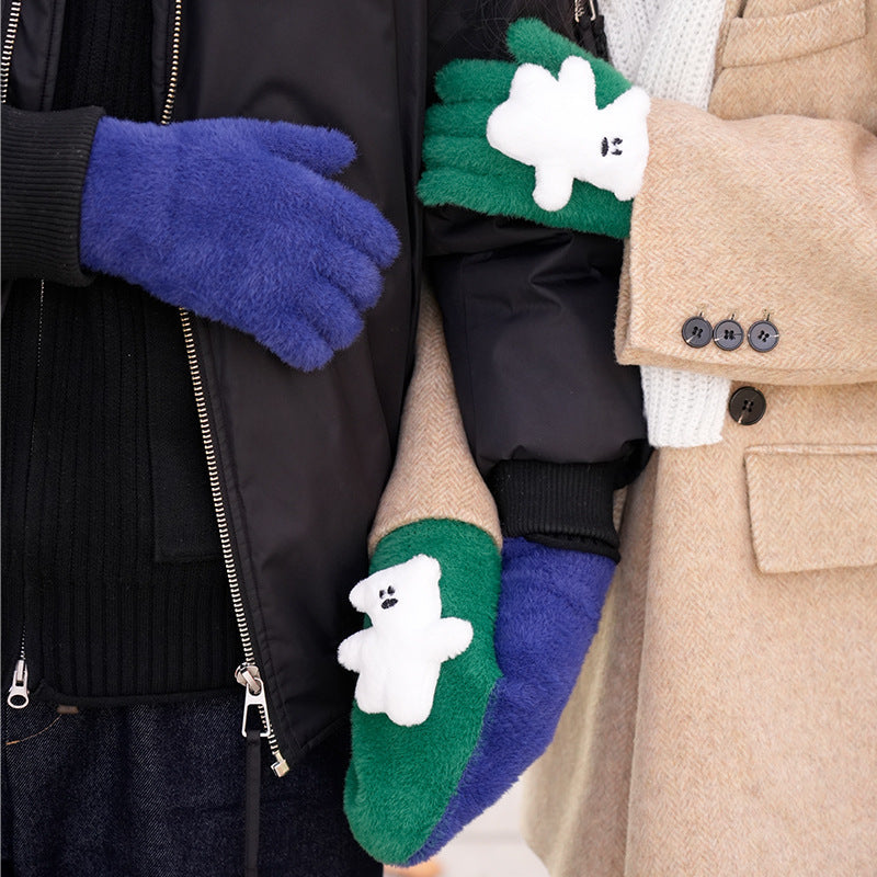 Fleece-lined, Windproof, Cute Cartoon Couple's Wool Gloves