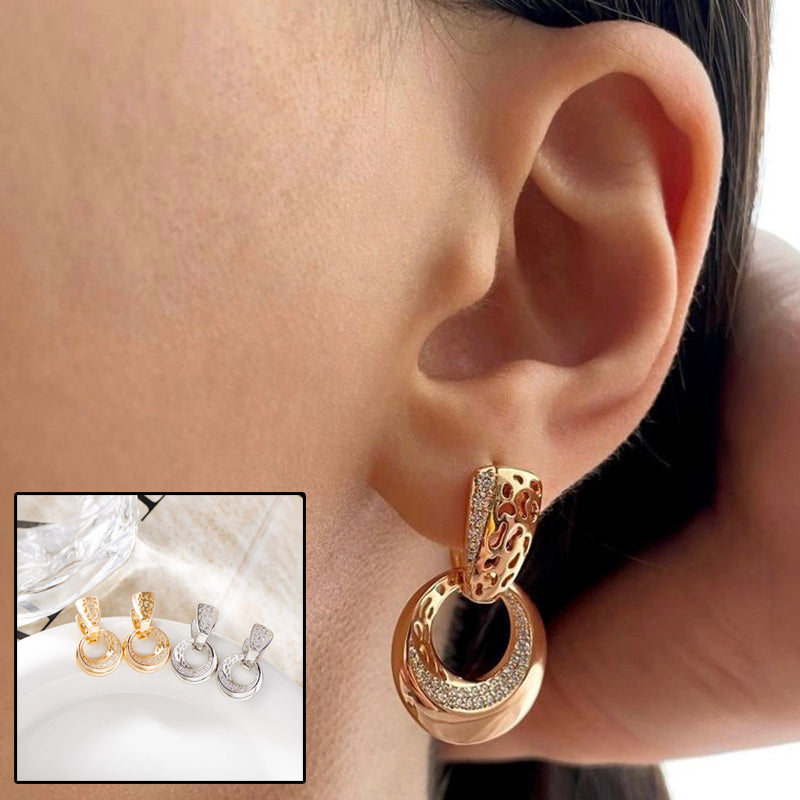 Luxury Hollow Round Moon Rose Gold Silver Color Drop Earrings For Women Micro-wax Inlay Natural Zircon Flower Bridal Wedding Daily Jewelry For Women