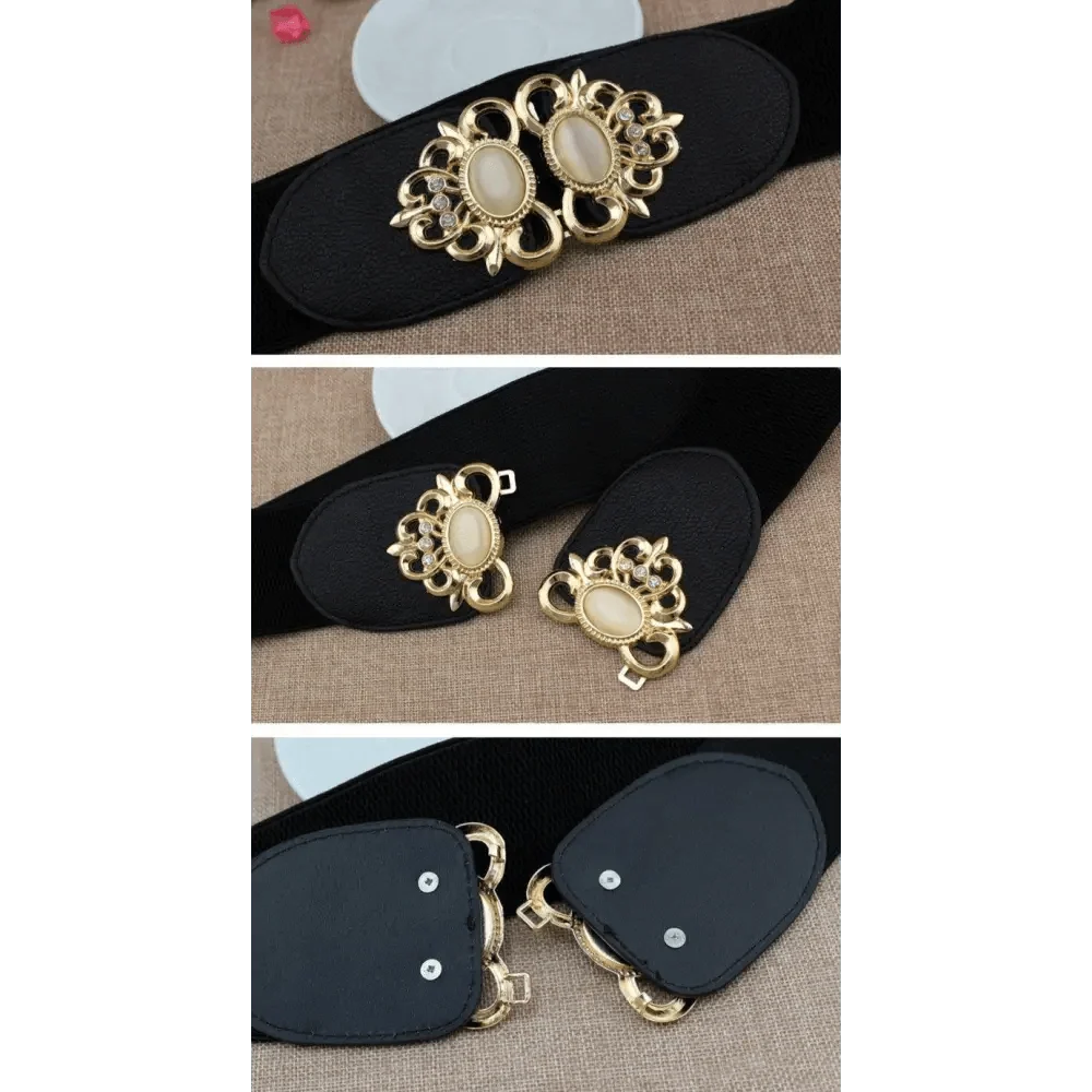 Fashion Black Elastic Waistband One-Piece Dress Women Decorative Belt Elegant Women's Style Party Dress Belts