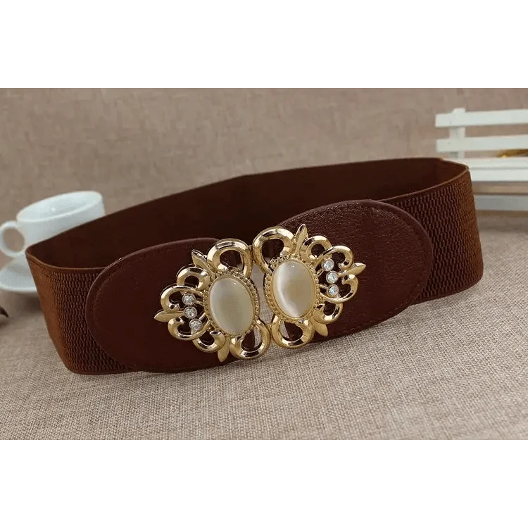 Fashion Black Elastic Waistband One-Piece Dress Women Decorative Belt Elegant Women's Style Party Dress Belts