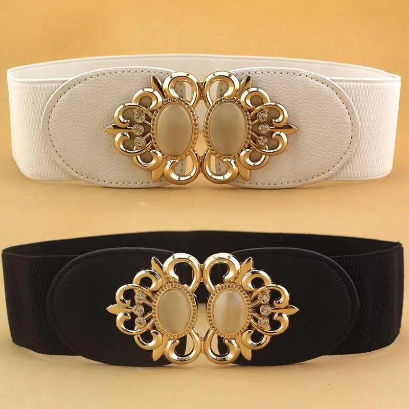 Fashion Black Elastic Waistband One-Piece Dress Women Decorative Belt Elegant Women's Style Party Dress Belts