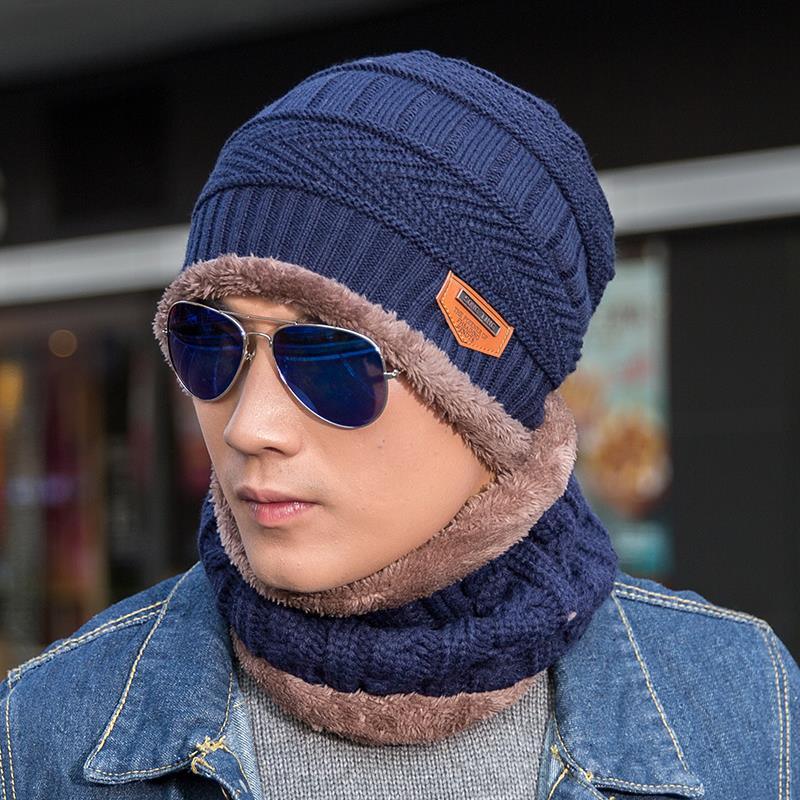 Fashion Knitted Winter Hats For Men Thick and Warm Men Winter Hat Black Autumn Beanie Hat Men Wool Ski Hats Beanies Bonnet Scarf Hat Set Outdoor Sport Warm Beanies Hat For Men Knitted Hats Bandana Hiking Camping Kid Neck Warmer Cap