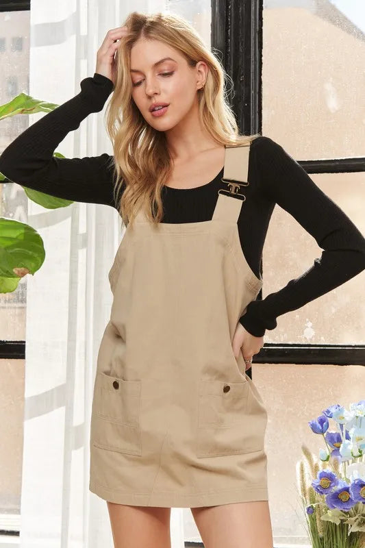 Adjustable Wide Strap Square Neck Overall Dress For Women – Modern Chic, Customizable Fit, Casual & Versatile