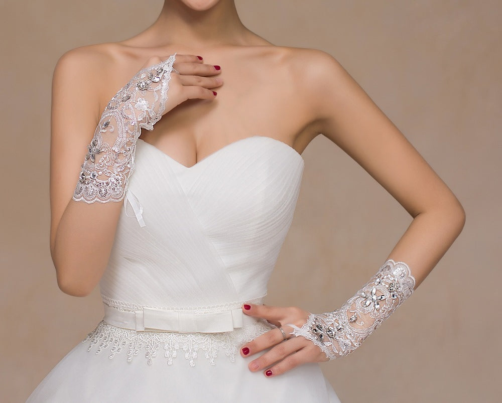 Bridal Lace Diamond Wedding Gloves