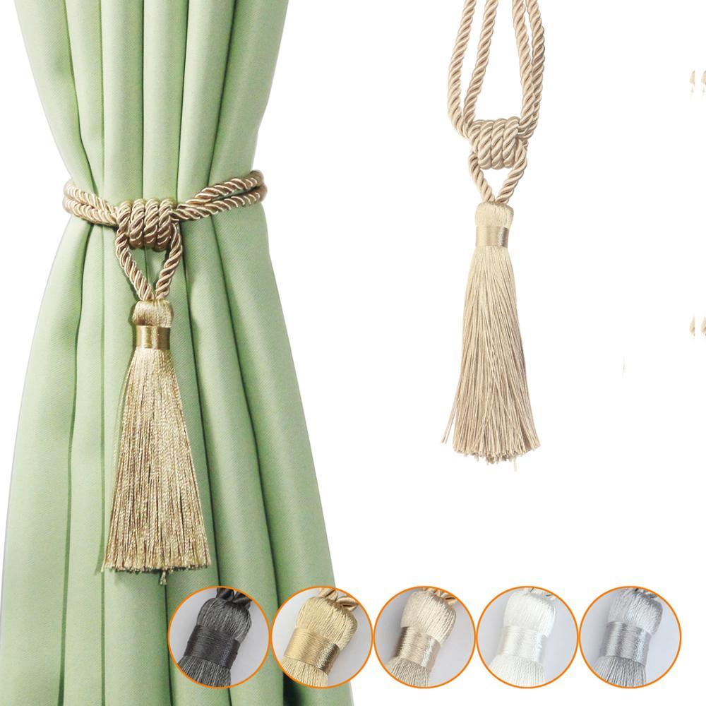 Handmade Tassel Curtain Tieback Room Accessories Gold Curtain Buckle Rope Home Decoration Holdback Window Fringe Curtain Tiebacks Hand-Woven Holdbacks Home Decorative Tassels Tiebacks