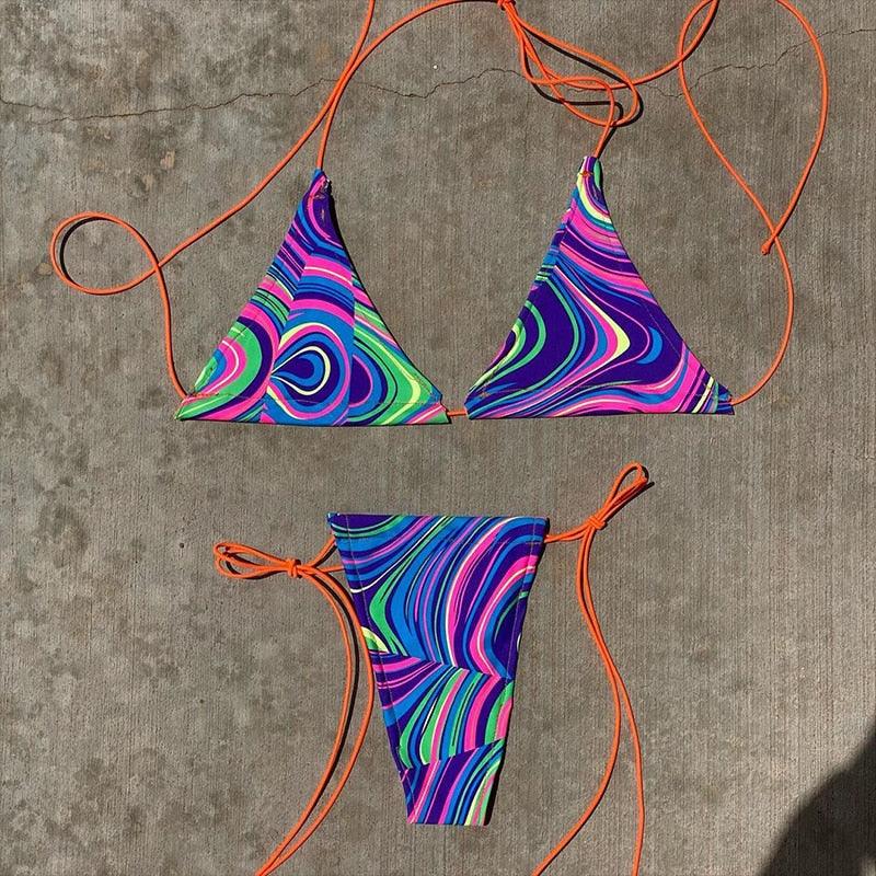 High Waist Mesh Skirt Swimsuit Triangle Micro Bikini Set 3-Piece High Cut Swimwear Women's Bikini Swimsuits With Wrap Skirt, 3 Pieces Strings High Cut Bikini Set Bathing Suits Women Vintage Print Bathing Suit