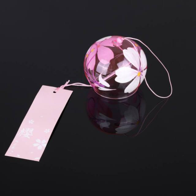 Japan Style Hand-paint Sakura Glass Wind Chimes Creative Gifts Painted Window & Door Hanging Bells Decorations Hanging Wind Chime Pendant Label Chimes Wind Bells Gift For Mom Home