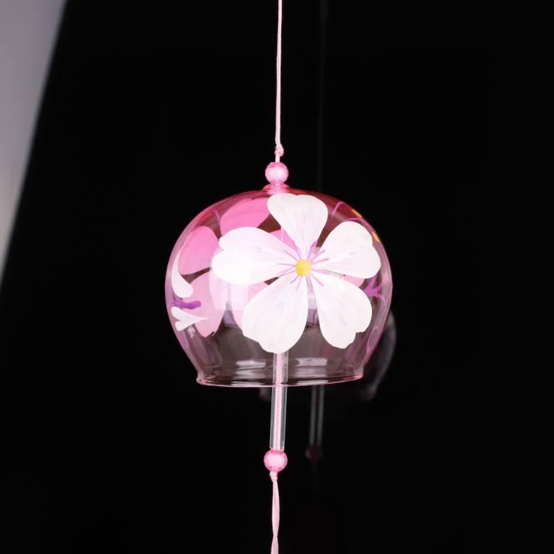 Japan Style Hand-paint Sakura Glass Wind Chimes Creative Gifts Painted Window & Door Hanging Bells Decorations Hanging Wind Chime Pendant Label Chimes Wind Bells Gift For Mom Home