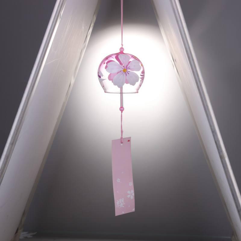 Japan Style Hand-paint Sakura Glass Wind Chimes Creative Gifts Painted Window & Door Hanging Bells Decorations Hanging Wind Chime Pendant Label Chimes Wind Bells Gift For Mom Home