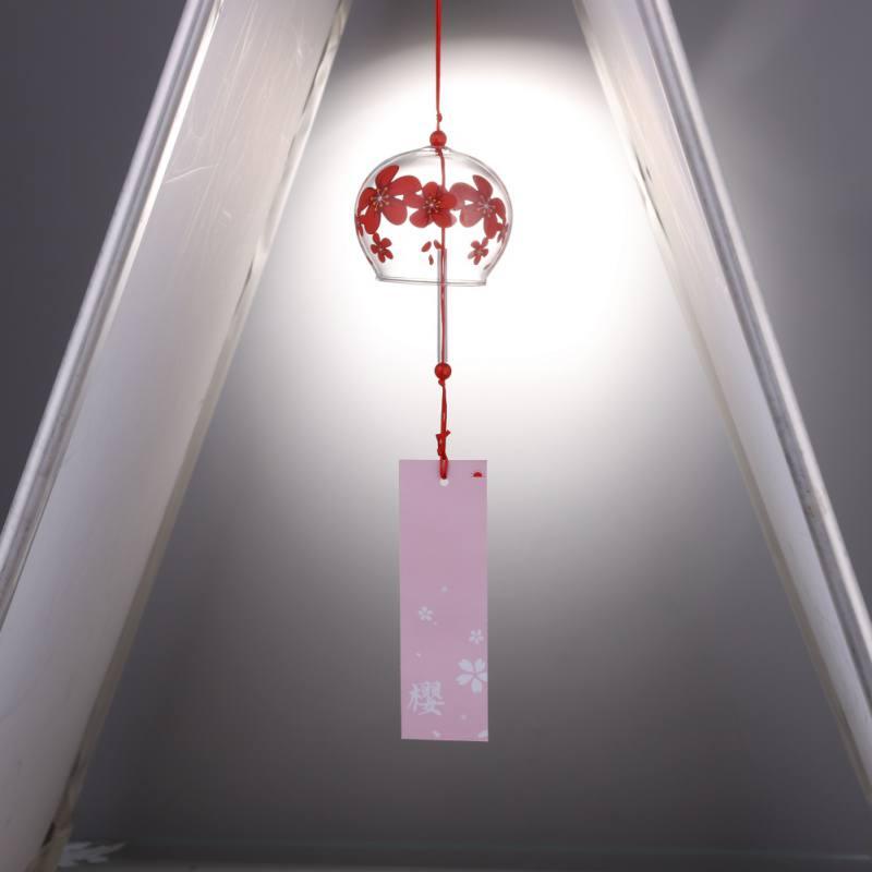 Japan Style Hand-paint Sakura Glass Wind Chimes Creative Gifts Painted Window & Door Hanging Bells Decorations Hanging Wind Chime Pendant Label Chimes Wind Bells Gift For Mom Home