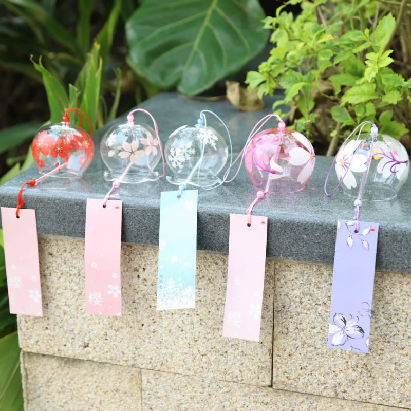 Japan Style Hand-paint Sakura Glass Wind Chimes Creative Gifts Painted Window & Door Hanging Bells Decorations Hanging Wind Chime Pendant Label Chimes Wind Bells Gift For Mom Home