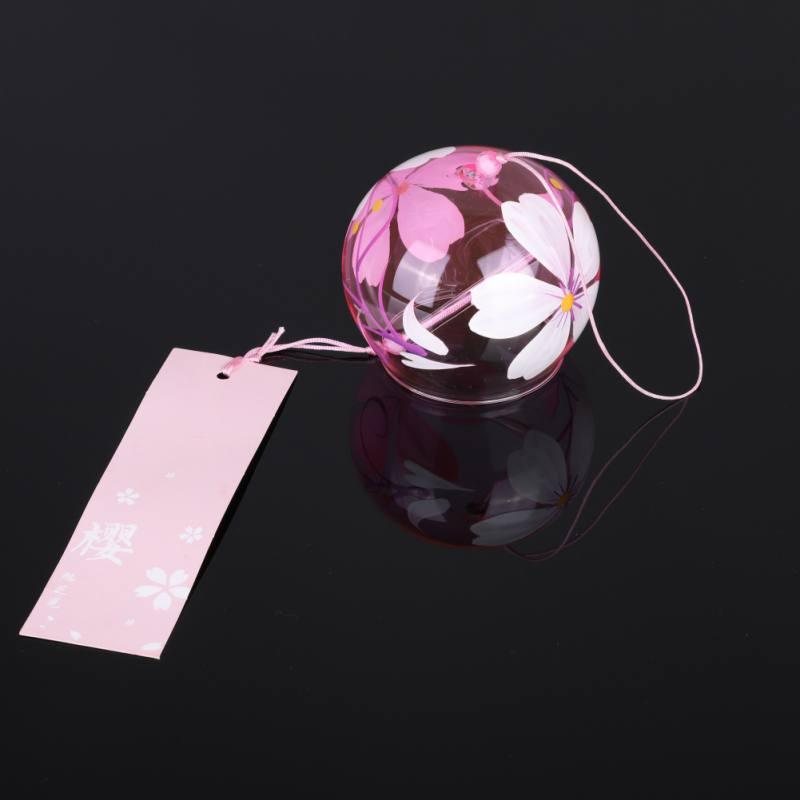 Japan Style Hand-paint Sakura Glass Wind Chimes Creative Gifts Painted Window & Door Hanging Bells Decorations Hanging Wind Chime Pendant Label Chimes Wind Bells Gift For Mom Home