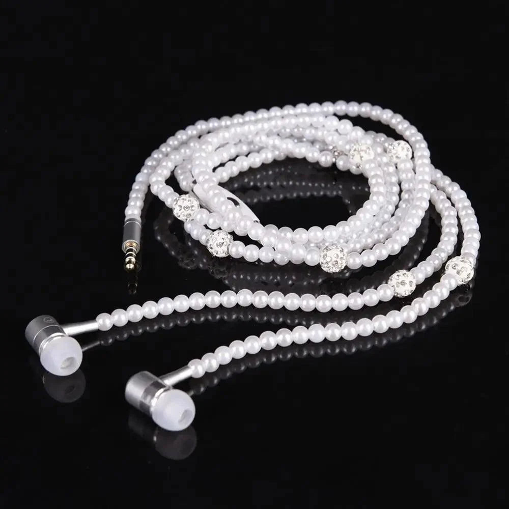 Ladies Luxury Pearl Necklace Pink Earphones With Mic Excellent Sound Quality Stereo Earphones For Everyday Use