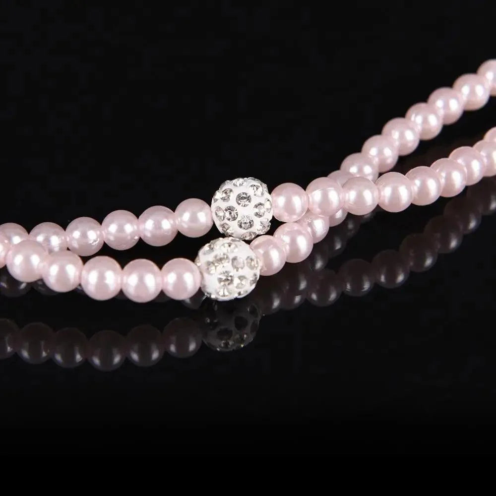 Ladies Luxury Pearl Necklace Pink Earphones With Mic Excellent Sound Quality Stereo Earphones For Everyday Use