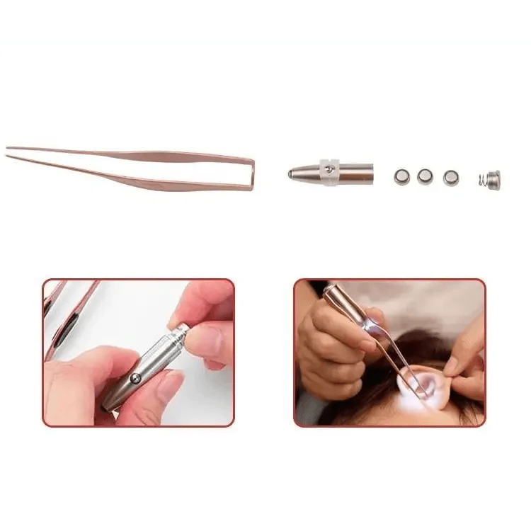 LED Flashlight Stainless Steel Tweezers Ear Pick Clean Colorful Tweezers Tool Hair Removal Care