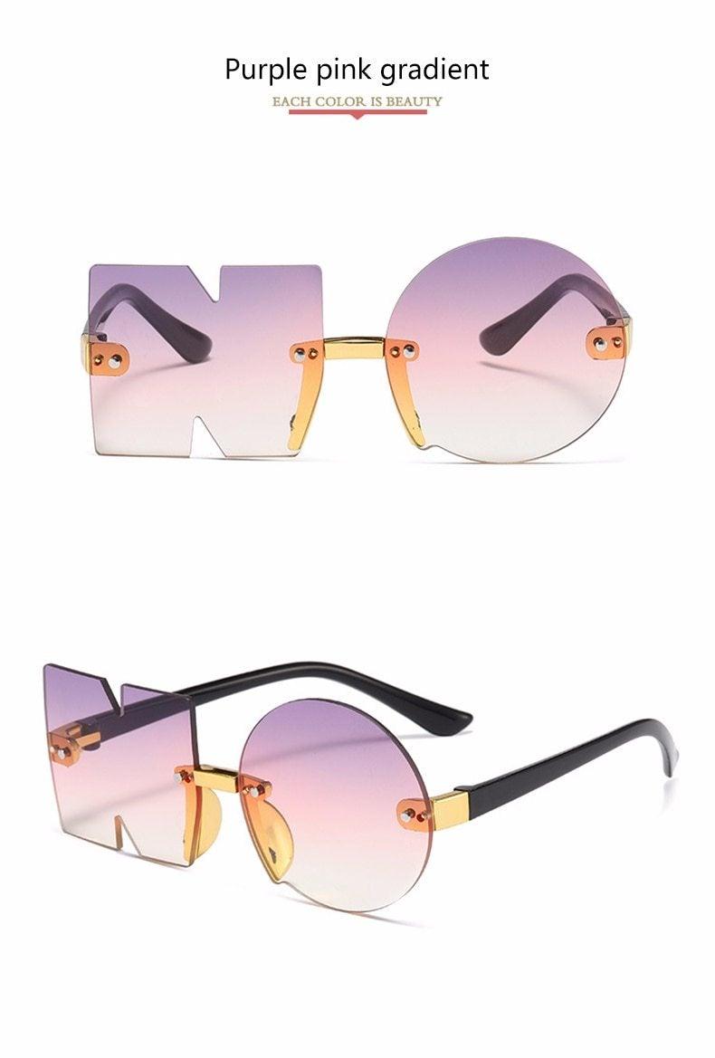 Letter NO Party Rimless Irregular Design Sunglasses For Men/Women Fashionable NO Sunglasses for Kids Oversize & Irregular Design Frameless Polygon Glasses For Children
