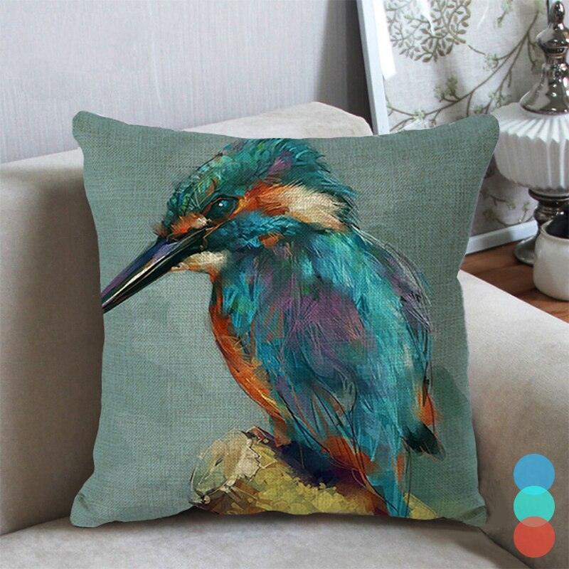 Lovely Bird Polyester Cotton Cushion Cover Bird On The Tree Accent Decorative Throw Pillow Case Hand Painted Cushion Cover Cute Bird Pillow Shells Flower Pattern Pillow Covers Decorative For Sofa Bed Living Room Luxury New Stylish Pillows 45x45cm