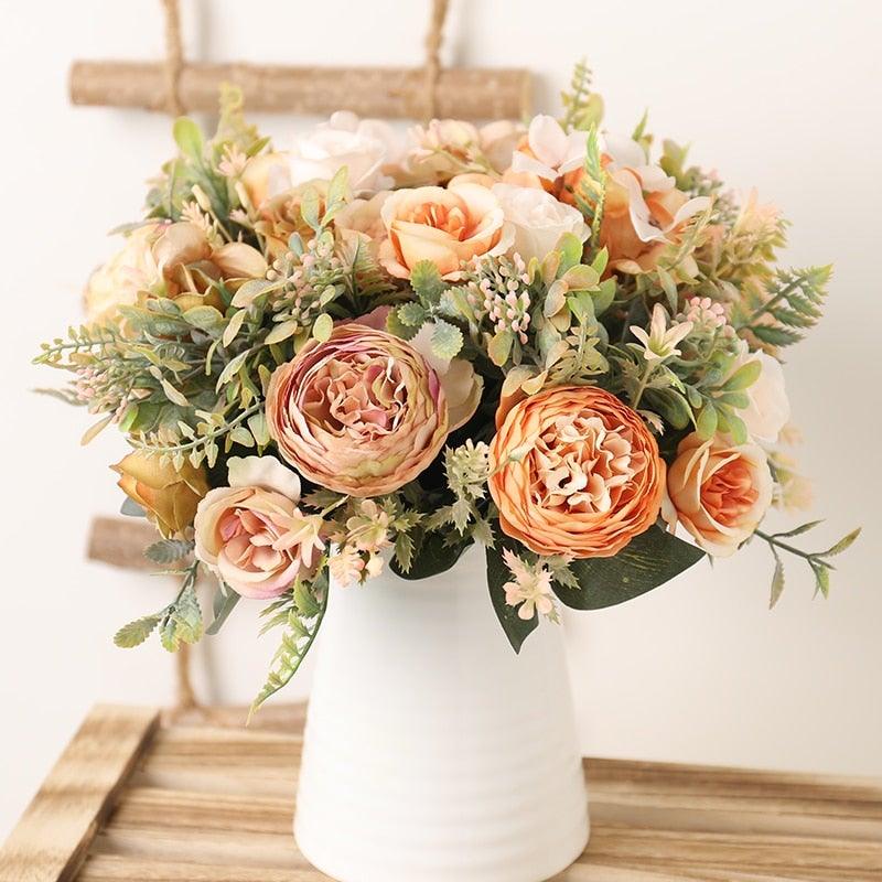 Luxury Fake Flowers Artificial Silk Roses High Quality Big Bouquet For Office Parties Bridal and Wedding Decoration Artificial Rose Flowers Bouquet Silk Flowers Rose for Home Bridal Wedding Party Festival Decor
