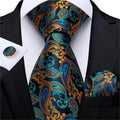 Luxury Wedding Party Floral Design Silk Necktie Hanky And Matching Cufflinks Set For Men Classic Design Necktie Set For Men
