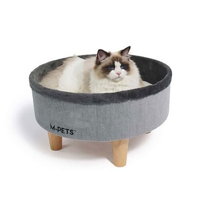 M-Pets Round Elevated Wooden Cat Bed Grey Comfort 47x47x26 cm