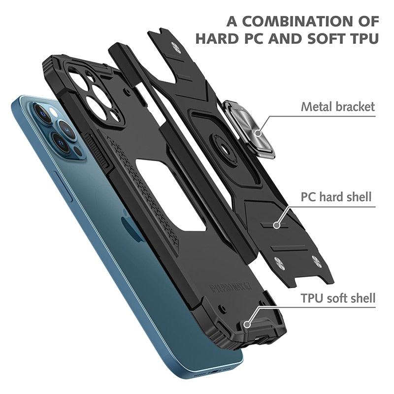 Magnetic Metal Ring Stand Holder Phone Case Cover For iPhone 11 12 13 14 Pro Max Xs XR X 8 7 6 6s Plus Rotating Ring Kickstand Fit Magnetic Car Mount Heavy Duty Dual Layer Shockproof Phone Case