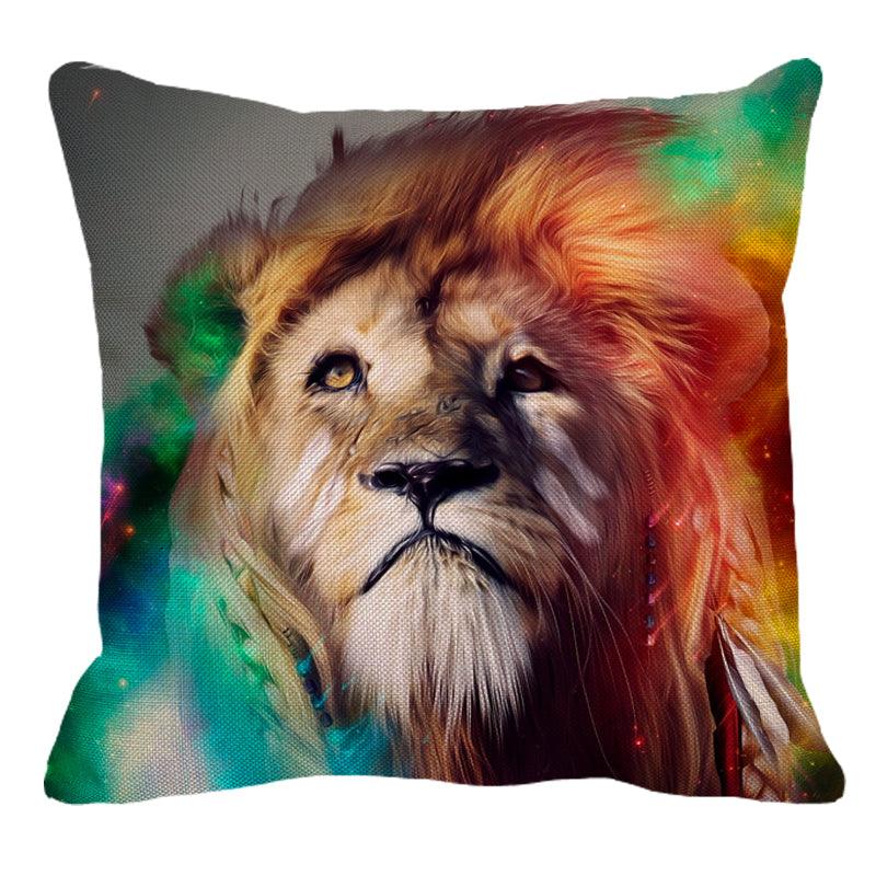 Male Lion Printing Linen Pillow Cover Lion Leo King Square Cushion Covers For Home Sofa Bed Chair Decoration