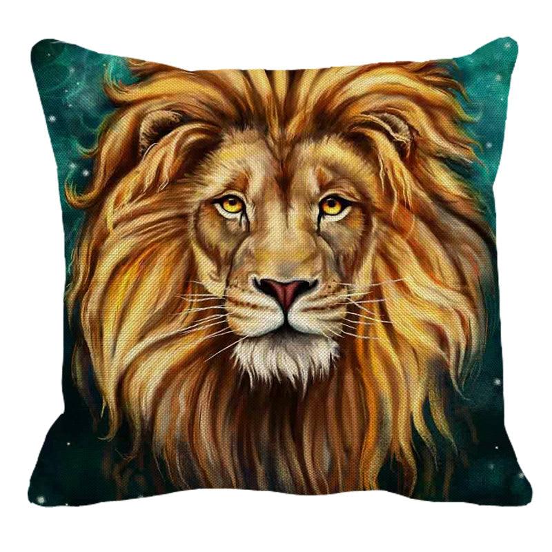 Male Lion Printing Linen Pillow Cover Lion Leo King Square Cushion Covers For Home Sofa Bed Chair Decoration