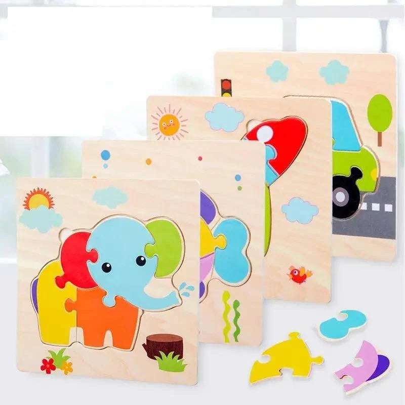 Montessori Games Baby Animals/traffic Kid's Cognition Puzzles Toys Wooden Cartoon Cognition Puzzle Toys Matching Education Game