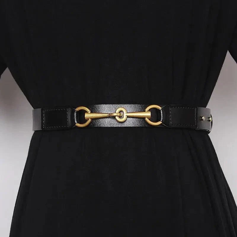 Simple Black Plain Leather Belt For Women Classic Thin Skinny Waistbands Casual Women Dress Belts