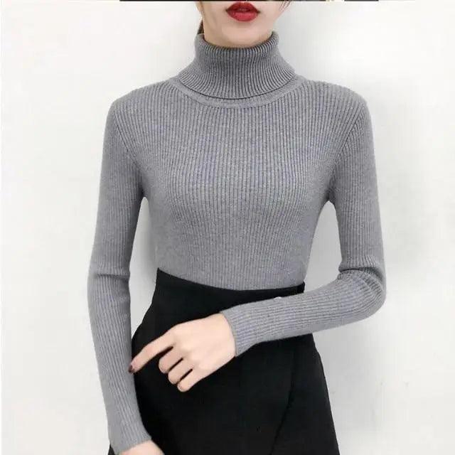 New Elegance Autumn/Winter Knitted Jumper Tops Turtleneck Pullovers Casual Sweaters Women Shirt Long Sleeve Tight Sweater Girls