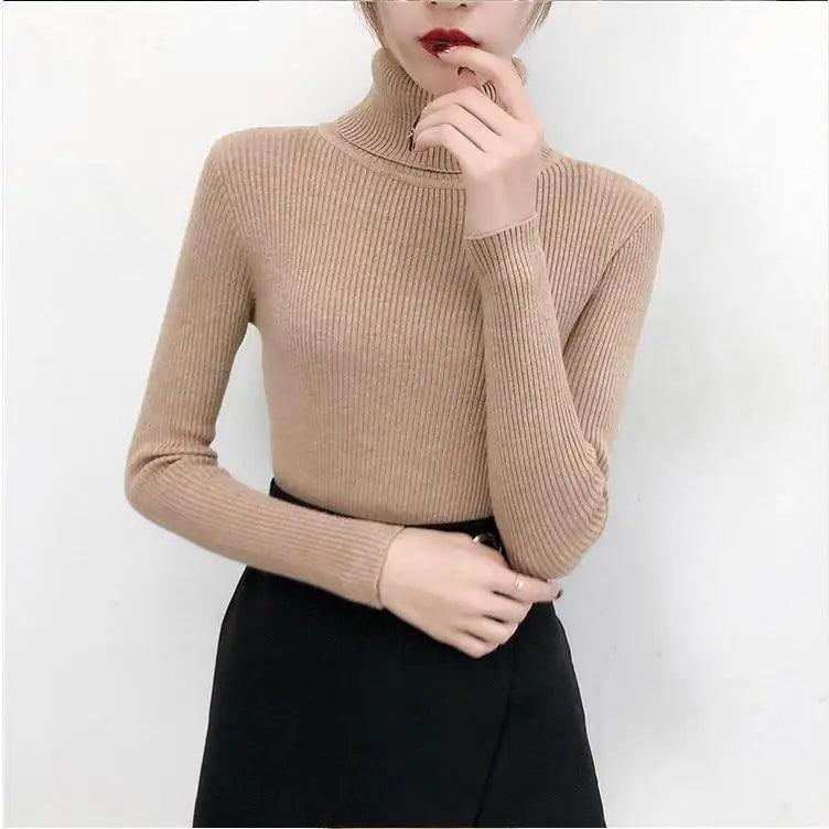 New Elegance Autumn/Winter Knitted Jumper Tops Turtleneck Pullovers Casual Sweaters Women Shirt Long Sleeve Tight Sweater Girls