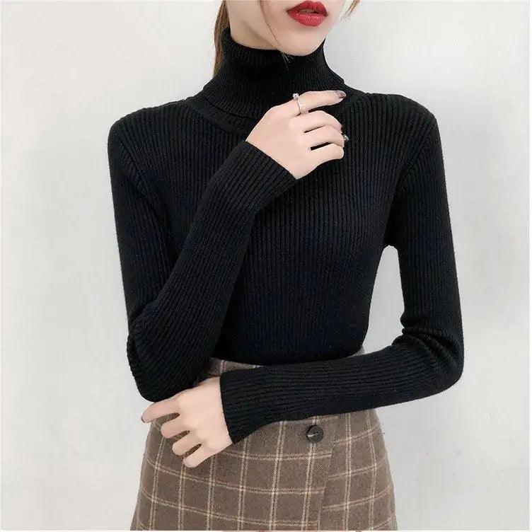 New Elegance Autumn/Winter Knitted Jumper Tops Turtleneck Pullovers Casual Sweaters Women Shirt Long Sleeve Tight Sweater Girls