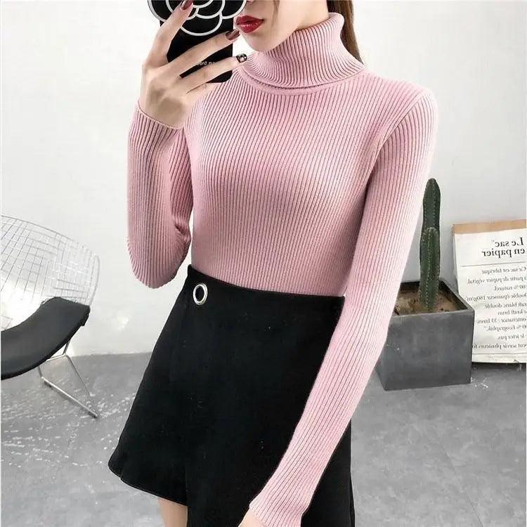 New Elegance Autumn/Winter Knitted Jumper Tops Turtleneck Pullovers Casual Sweaters Women Shirt Long Sleeve Tight Sweater Girls