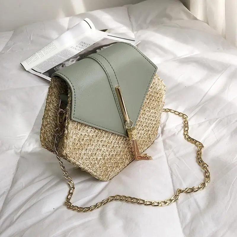 New Famous Mulit Style Straw+leather Handba For Women And Girls  New Fashion Summer Bag Handmade Woven Beach Circle Shoulder Bag
