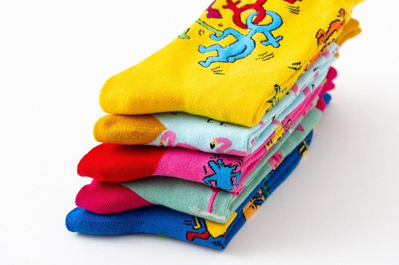 New Fashion Pure Soft Cotton Cartoon Animals Casual Socks Loving Heart Flamingo Women Cute Funny Short Ankle Socks For Men And Women