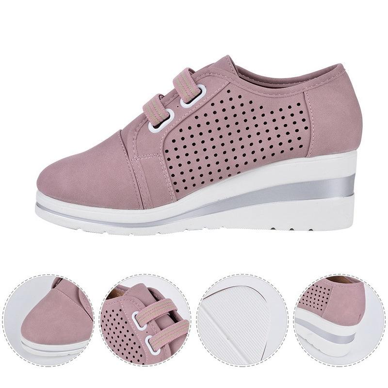 New High Heel Casual Womens Sneakers Breathable Height Increasing Shoes Air Cushion Comfortable Sneakers Women's Vulcanize Leather Shoes Luxury Walking Women Outdoor Shoes