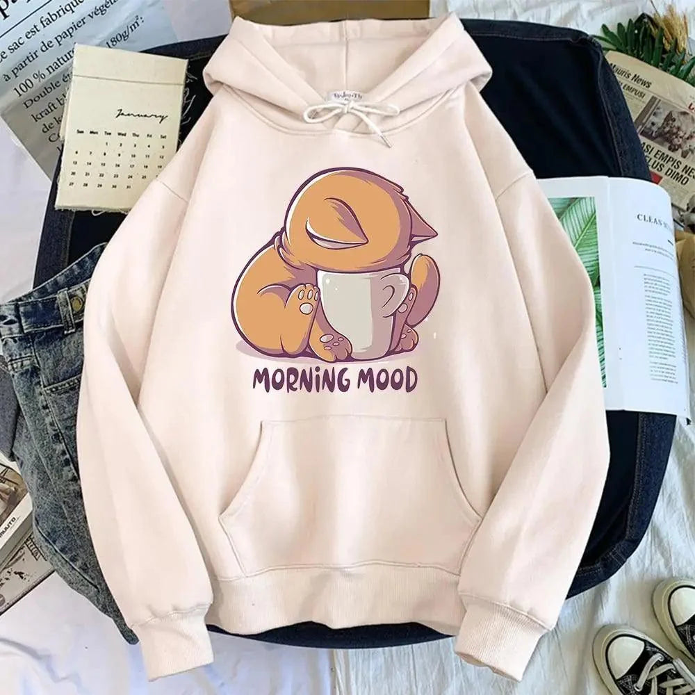 New Hoody Cat Cartoon Print Woman Sweatshirt With Hooded Loose Women's Hoodie Fashion Female Clothes Fleece Hoodies Women Cute Fashion Sweatshirts Sweatshirts Hoodie For Teen Girls Hoodies