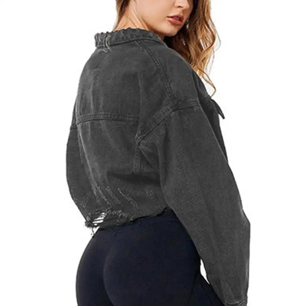 New Incredible Spring Women Sexy Ripped Denim Jackets Vintage Casual Short Jean Jacket Puff Sleeve Winter Female Coat Streetwear