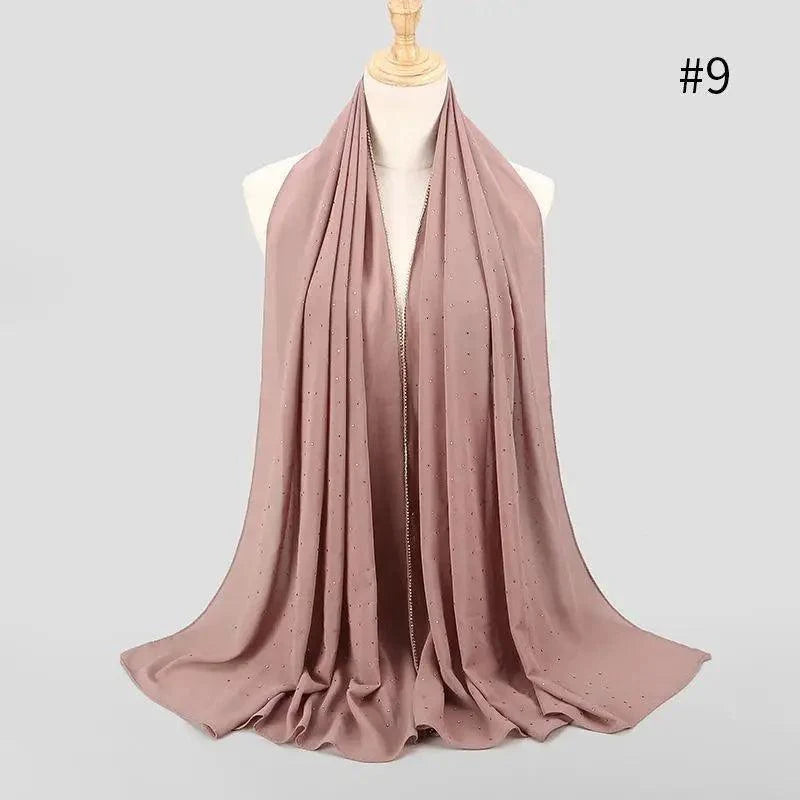 New Luxurious Gold Chiffon Head Scarf Solid Soft Long Muslim Scarves For Women Hijab Musulman Female Shawl and Wrap