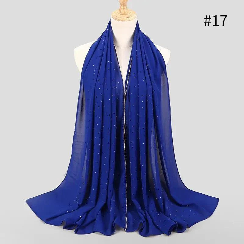 New Luxurious Gold Chiffon Head Scarf Solid Soft Long Muslim Scarves For Women Hijab Musulman Female Shawl and Wrap