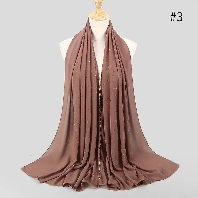 New Luxurious Gold Chiffon Head Scarf Solid Soft Long Muslim Scarves For Women Hijab Musulman Female Shawl and Wrap
