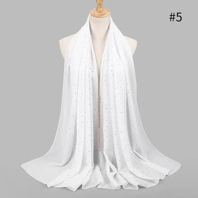 New Luxurious Gold Chiffon Head Scarf Solid Soft Long Muslim Scarves For Women Hijab Musulman Female Shawl and Wrap