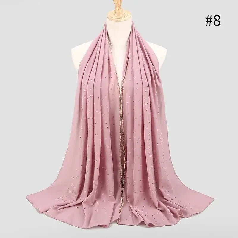 New Luxurious Gold Chiffon Head Scarf Solid Soft Long Muslim Scarves For Women Hijab Musulman Female Shawl and Wrap