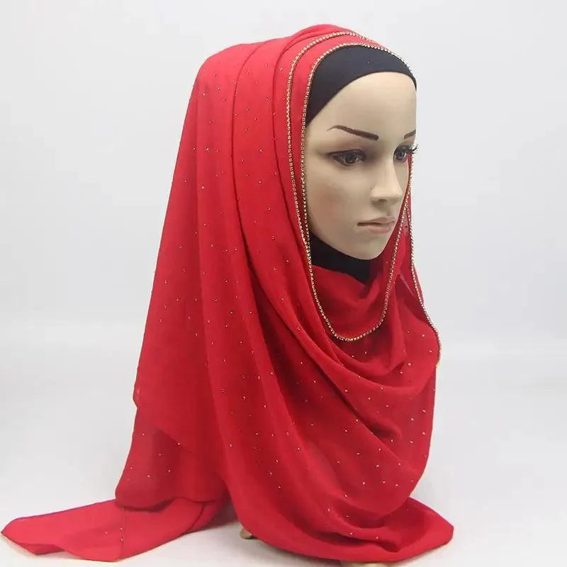 New Luxurious Gold Chiffon Head Scarf Solid Soft Long Muslim Scarves For Women Hijab Musulman Female Shawl and Wrap