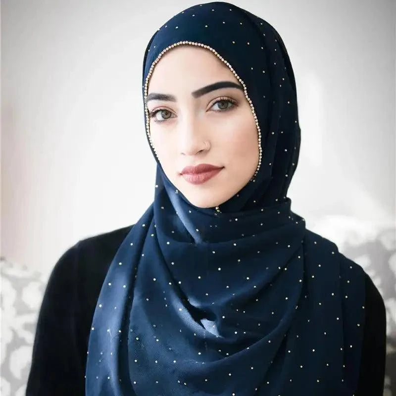 New Luxurious Gold Chiffon Head Scarf Solid Soft Long Muslim Scarves For Women Hijab Musulman Female Shawl and Wrap