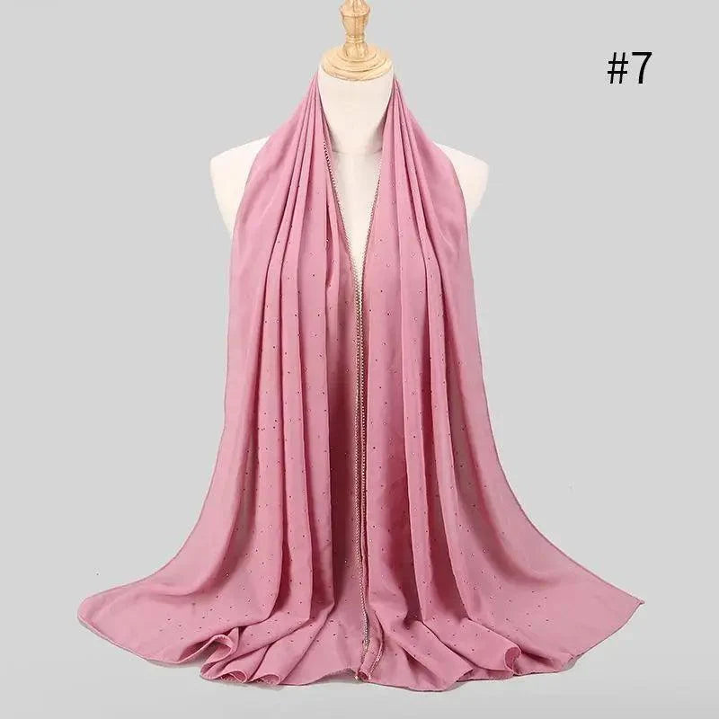 New Luxurious Gold Chiffon Head Scarf Solid Soft Long Muslim Scarves For Women Hijab Musulman Female Shawl and Wrap
