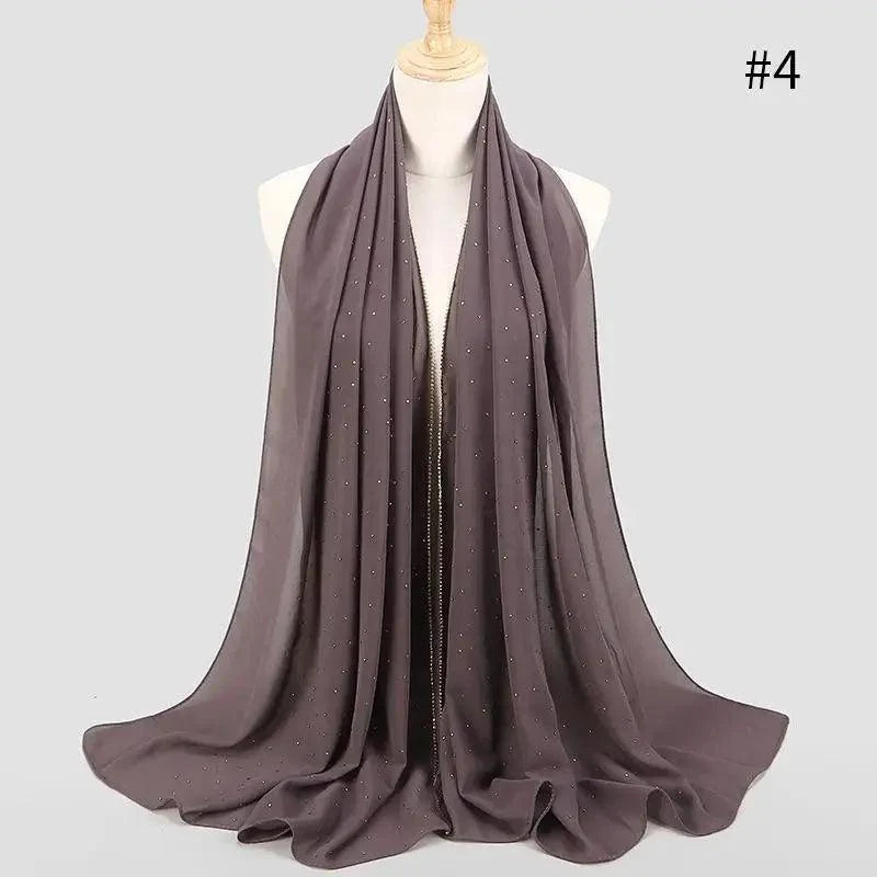 New Luxurious Gold Chiffon Head Scarf Solid Soft Long Muslim Scarves For Women Hijab Musulman Female Shawl and Wrap
