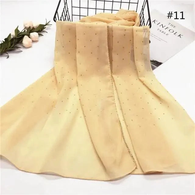 New Luxurious Gold Chiffon Head Scarf Solid Soft Long Muslim Scarves For Women Hijab Musulman Female Shawl and Wrap