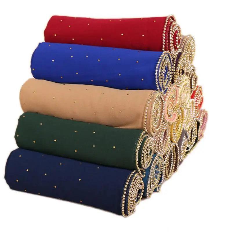 New Luxurious Gold Chiffon Head Scarf Solid Soft Long Muslim Scarves For Women Hijab Musulman Female Shawl and Wrap