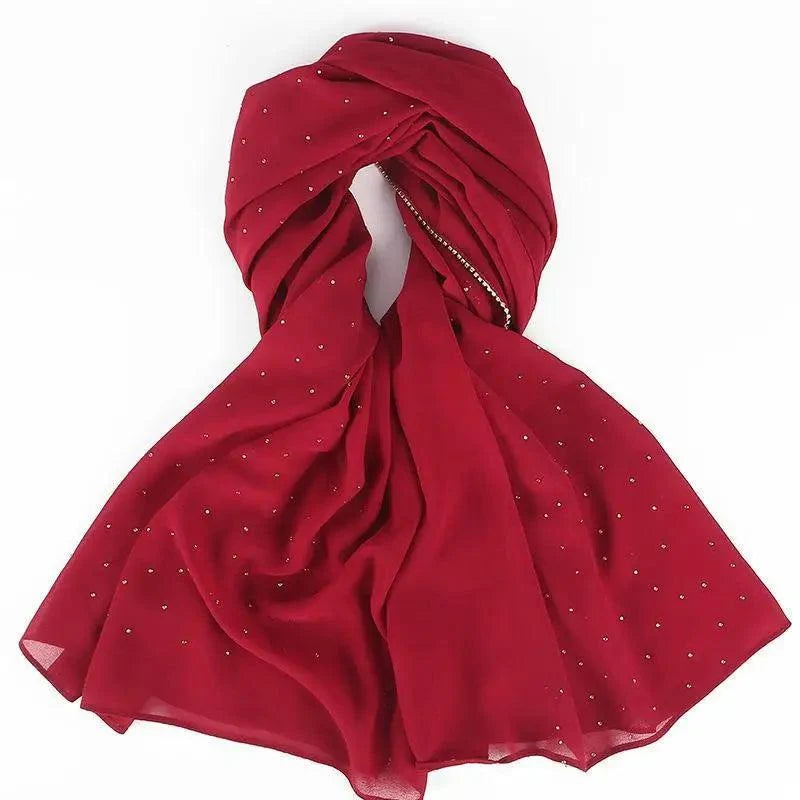 New Luxurious Gold Chiffon Head Scarf Solid Soft Long Muslim Scarves For Women Hijab Musulman Female Shawl and Wrap